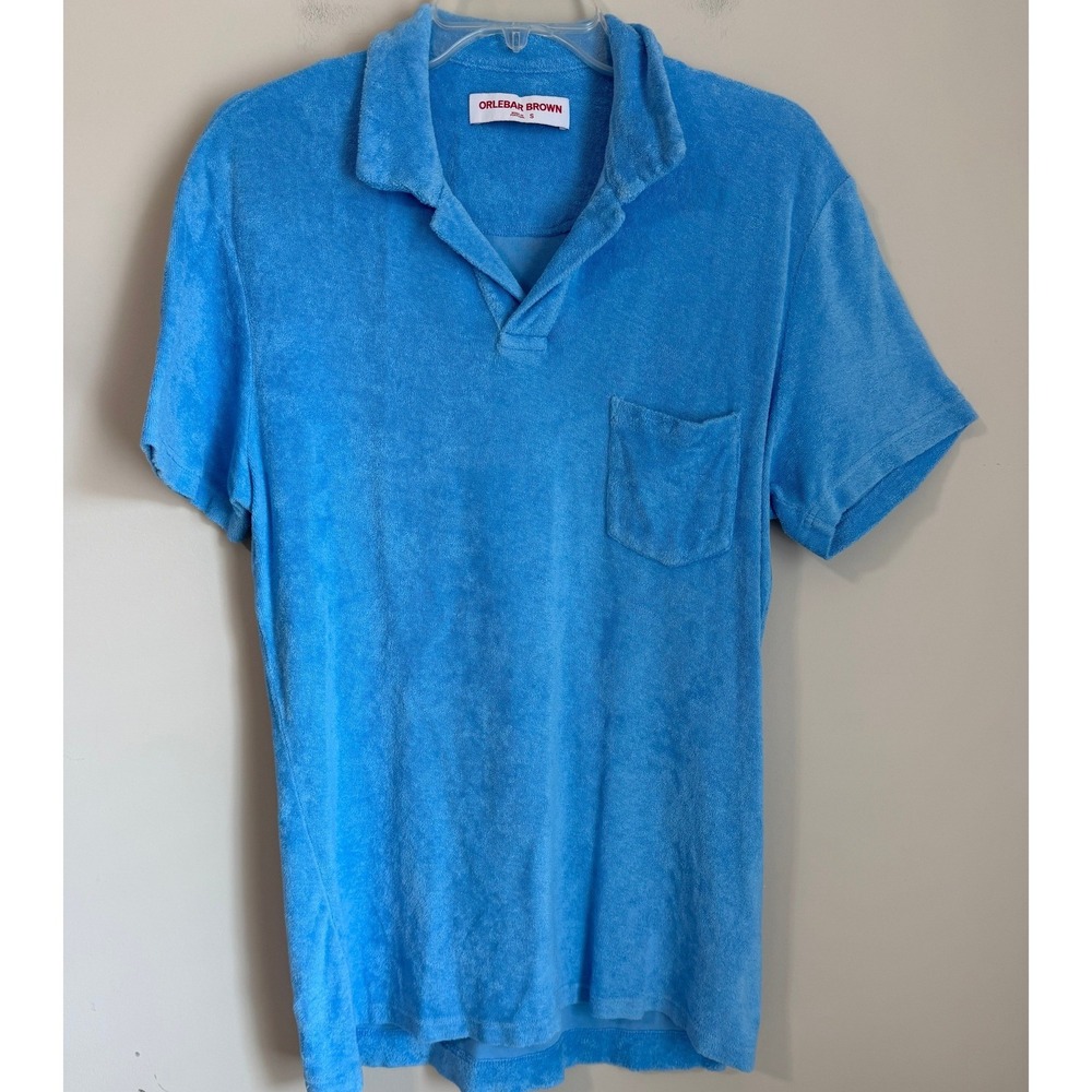 Orlebar Brown Towelling Polo Shirt Blue Resort Terry Cloth Top Mens Size S